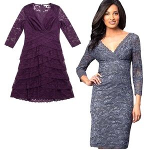 2 Cache Lace Ruffle Pewter & Purple Sequin Mini Occasion Dresses Size 2 NEW NWOT